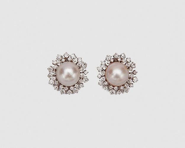 Appraisal: VAN CLEEF ARPELS Platinum Mabe Pearl and Diamond Earclips VAN