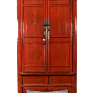 Appraisal: A Chinese Red-Lacquered Cabinet TH CENTURY Height x width x