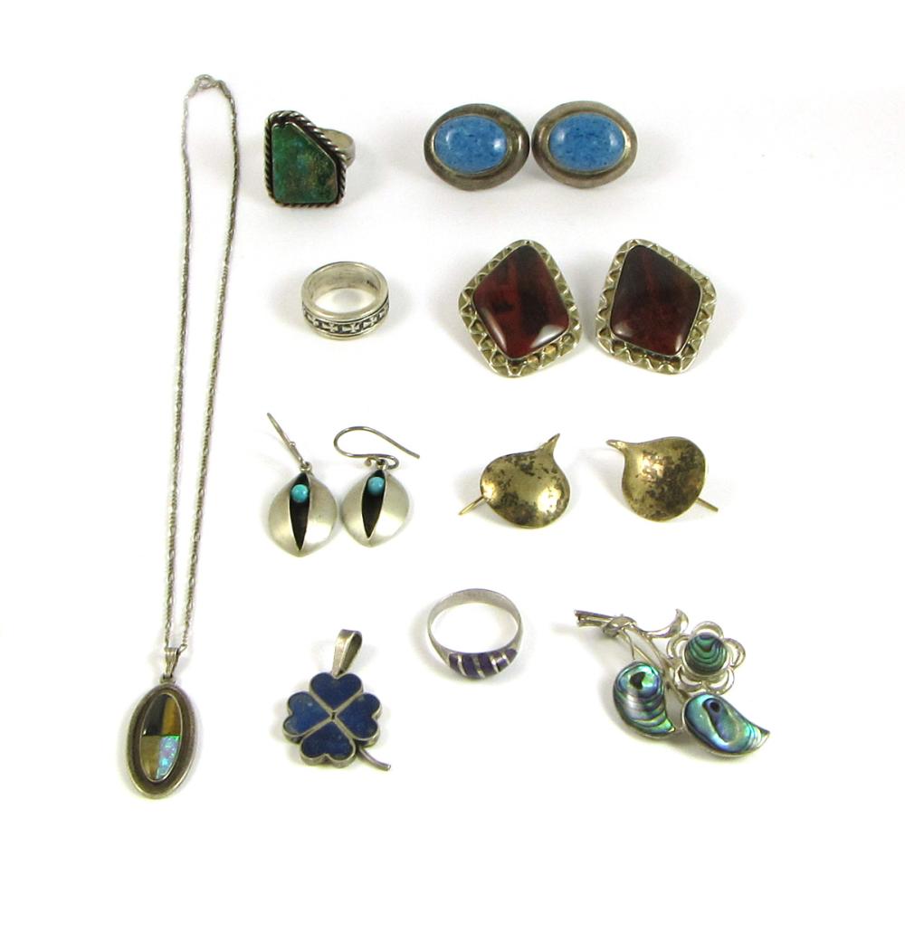 Appraisal: TEN PIECE COLLECTION OF SILVER JEWELRY including a pendant necklace