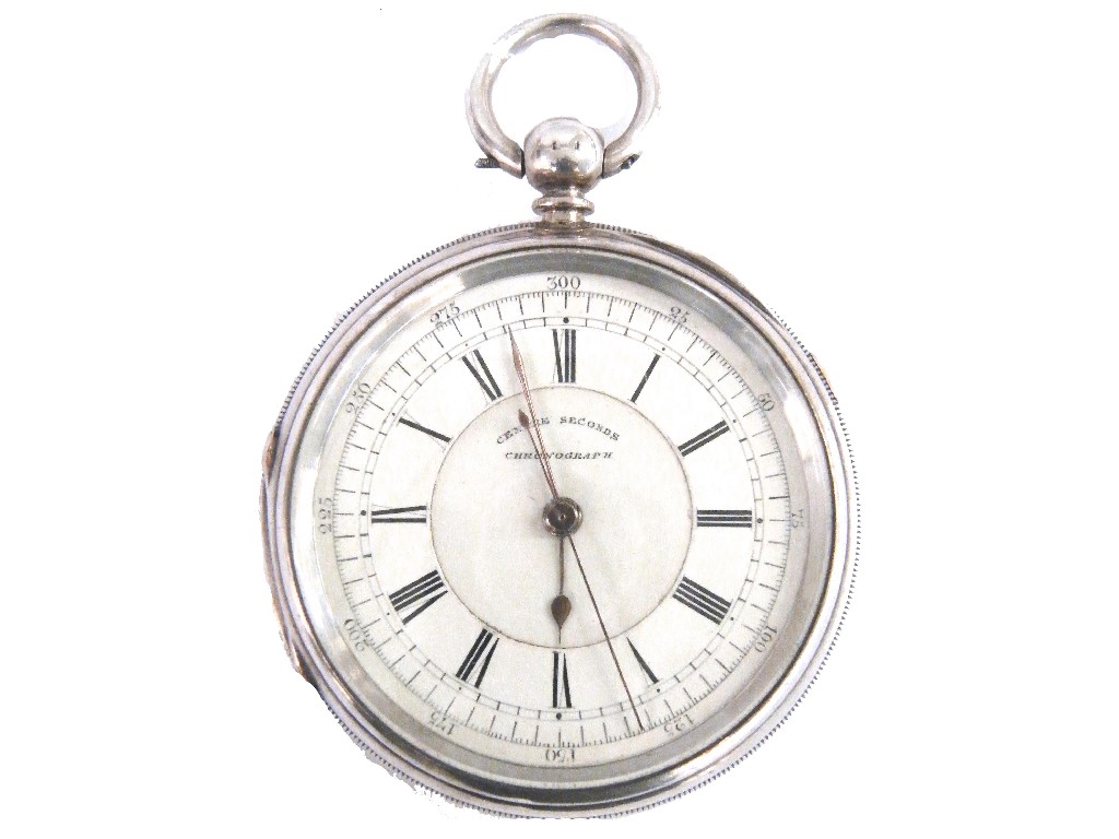 Appraisal: Silver English fusee lever centre second chronograph pocket watch hallmarked