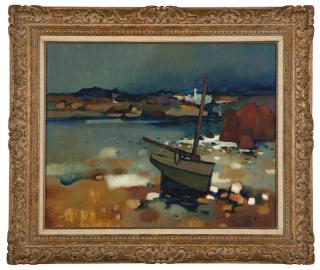 Appraisal: Guy Charon Beached boat signed lower left Charon oil on