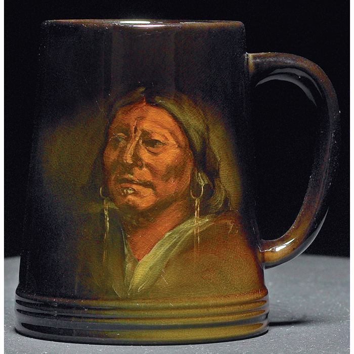 Appraisal: Rookwood handled vessel Standard glaze with a Native American portrait