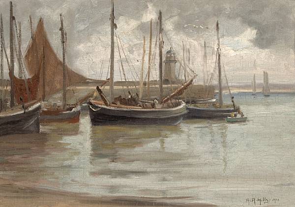 Appraisal: n a Anna Althea Hills American - Harbored Boats on