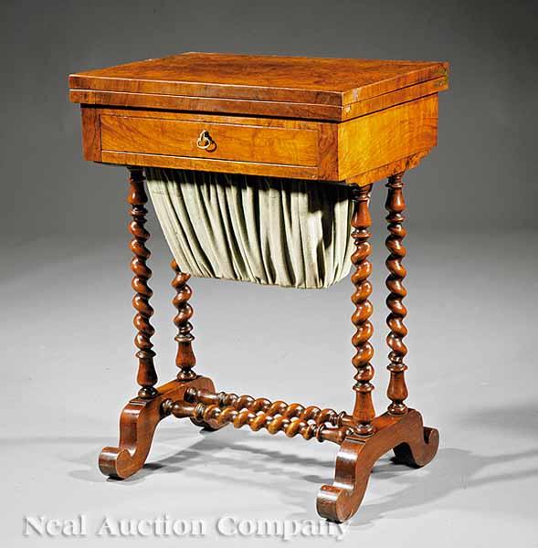 Appraisal: An American Renaissance Burled Walnut and Inlaid Work Table c