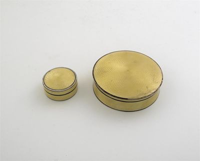 Appraisal: A Continental circular box and cover enamelled in lemon yellow