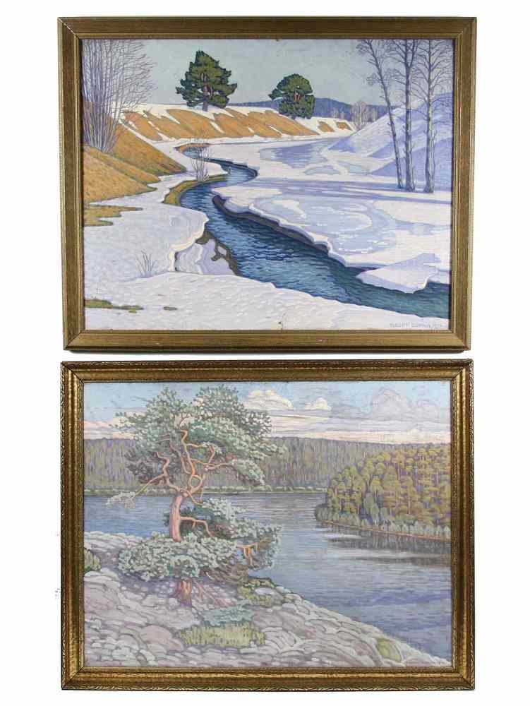 Appraisal: OOC'S - Summer and Winter River Scenes by Torgny Dufwa