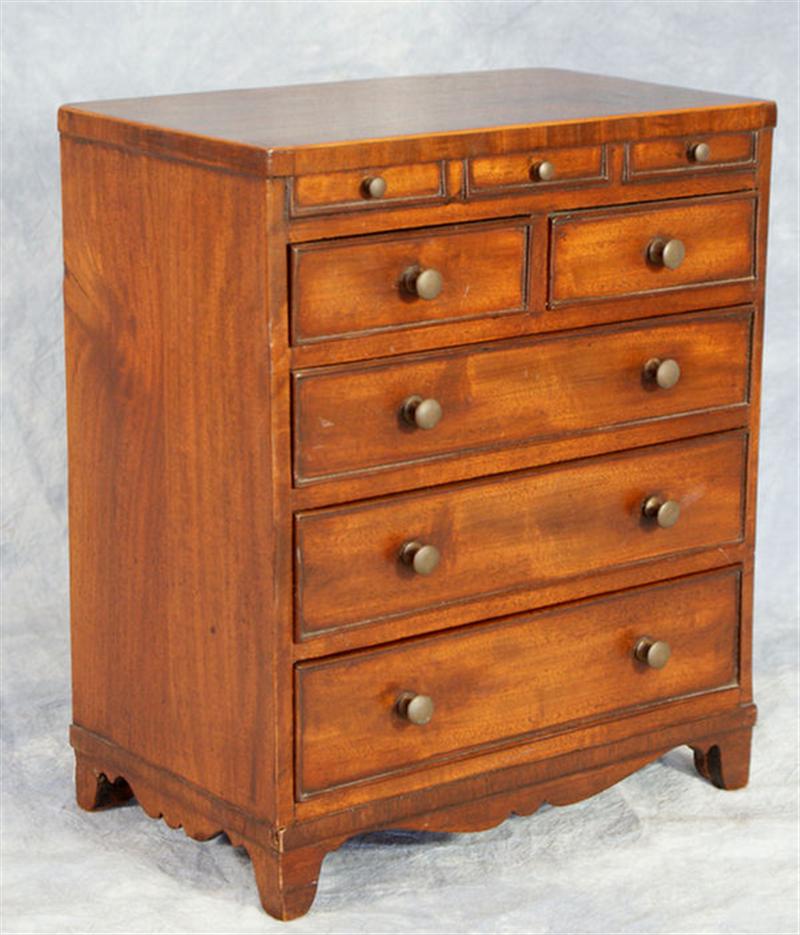 Appraisal: Miniature mahogany Hepplewhite chest of drawers false over over drawers