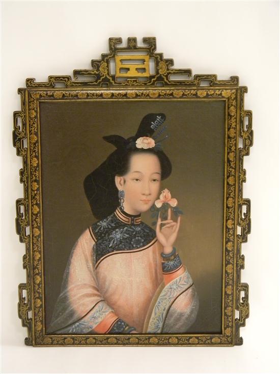 Appraisal: Chinese th century an oil painting on canvas of a