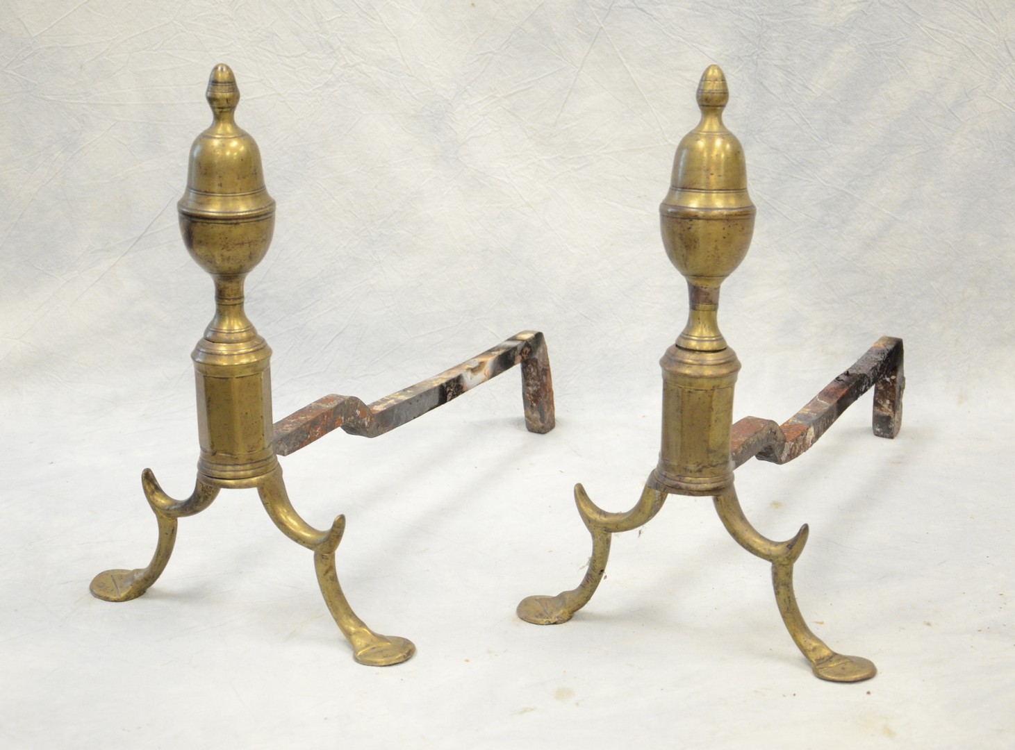 Appraisal: Pair of early th Century Federal brass andirons penny footed