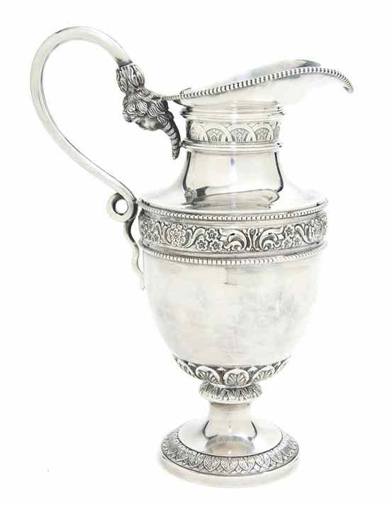 Appraisal: A Belgian Silver Ewer of handled baluster form raised on