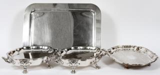 Appraisal: SILVERPLATE SERVING TRAYS AND CASSEROLE DISHES SILVERPLATE SERVING TRAYS AND