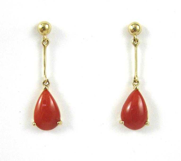 Appraisal: PAIR OF CORAL AND YELLOW GOLD EARRINGS each k gold