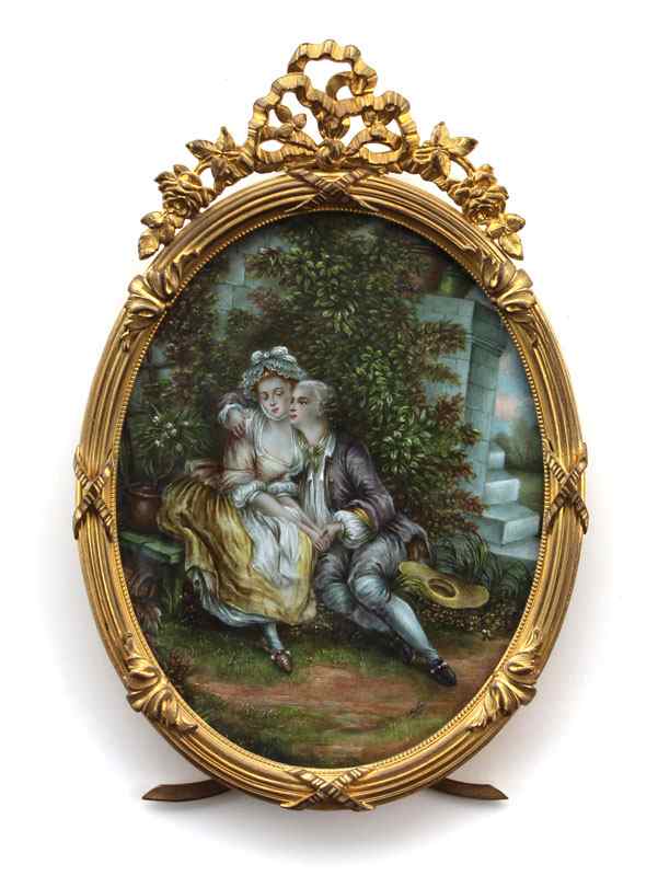 Appraisal: GOOD MINIATURE PAINTING ON IVORY ''LE GALANT JARDINIER'' '' x