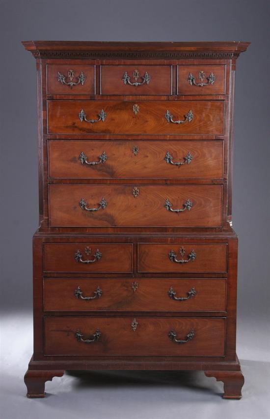 Appraisal: GEORGE III MAHOGANY CHEST ON CHEST mid- th century in