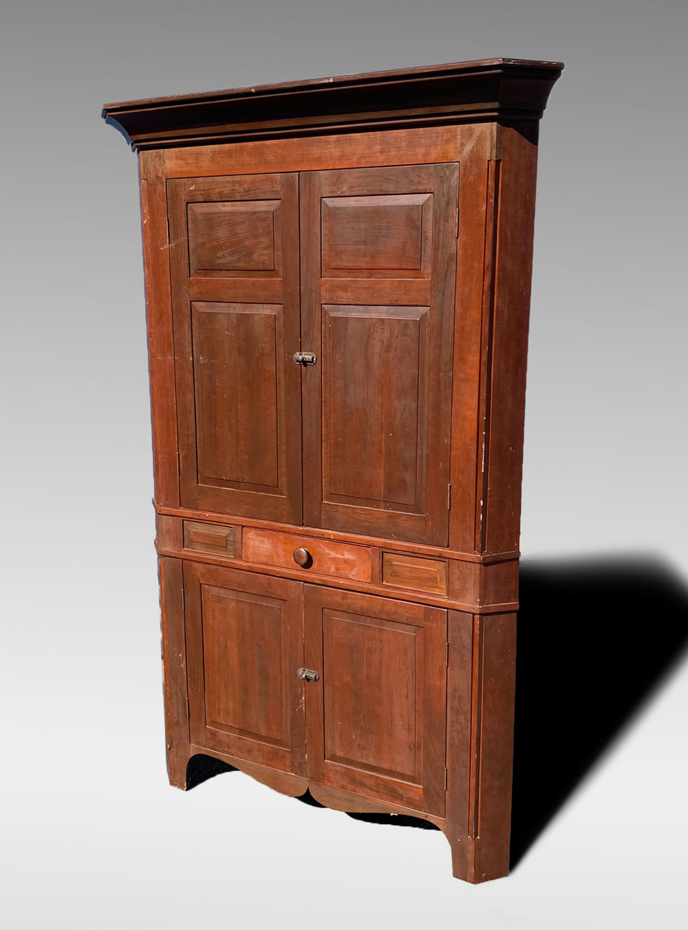 Appraisal: DOOR CHERRY CORNER CUPBOARD upper doors having a -shelf interior