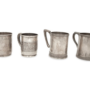 Appraisal: Four Tiffany Co Silver Mugs New York th th Century