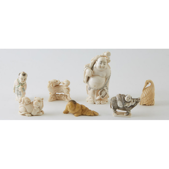 Appraisal: Group of Seven Chinese Carved Ivory Figures th c consisting