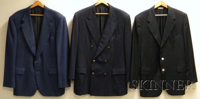 Appraisal: Three Men's Herm s Navy Blue Blazers all approx size