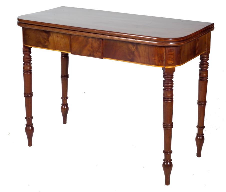 Appraisal: th CENTURY MAHOGANY FOLDOVER TEA TABLE the rectangular top with