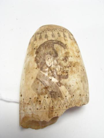 Appraisal: Scrimshaw decorated whale tooth depicting portrait of Lincoln approximately ''