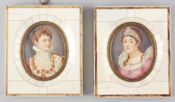 Appraisal: Miniature pendant portraits depicting Napoleon and Josephine both signed Chatillon