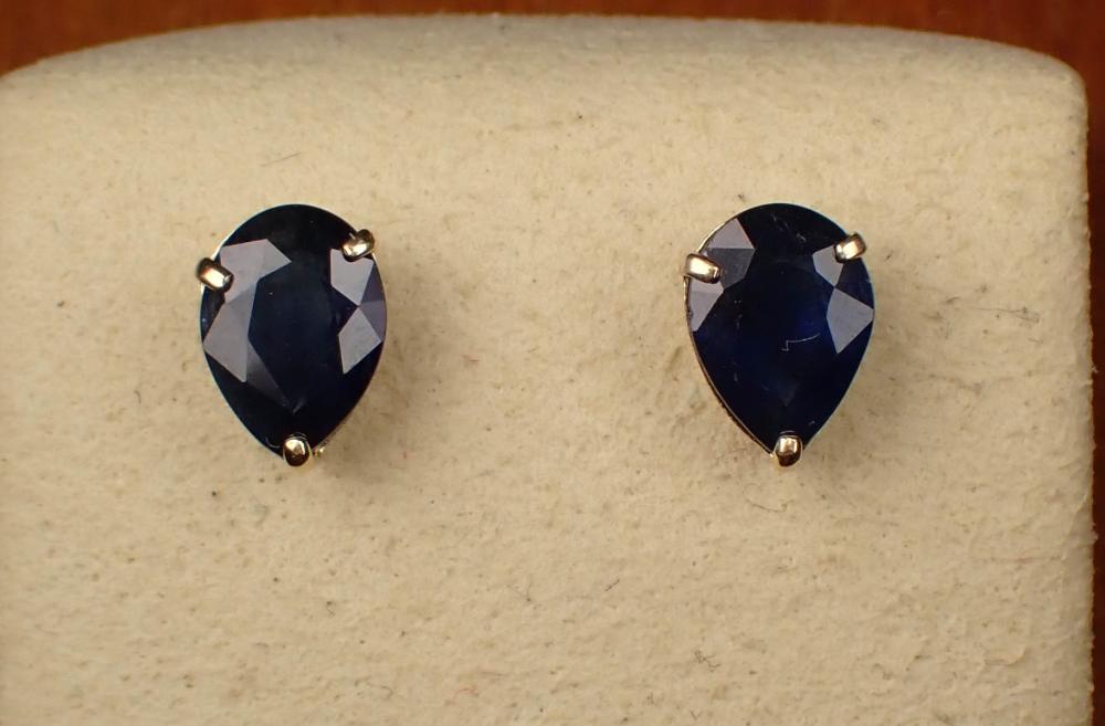 Appraisal: PAIR OF SAPPHIRE AND FOURTEEN KARAT GOLD EAR STUDS each