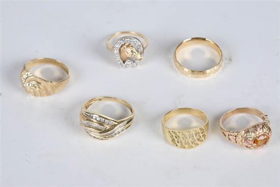 Appraisal: SIX LADIES RINGS Two are marked kt yellow gold bands