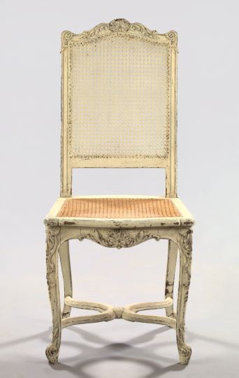 Appraisal: Suite of Three Louis XV-Style Caned and Paint-Decorated Dining Chairs