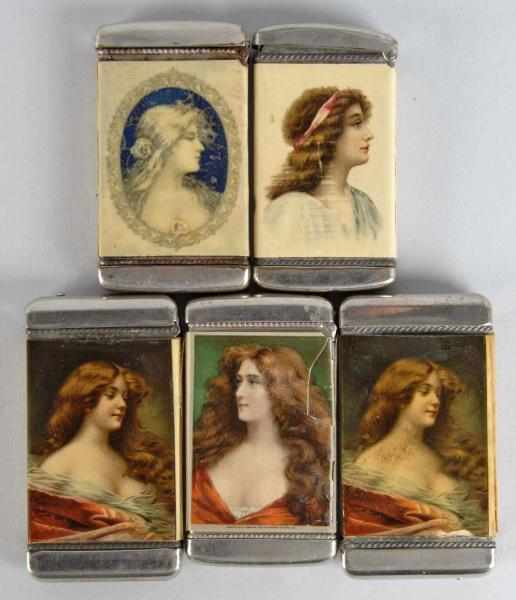 Appraisal: Lot of Assorted Celluloid Match Safes Description All featuring women