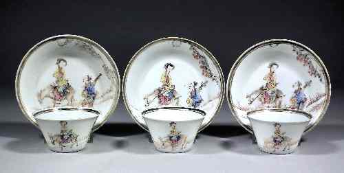 Appraisal: Three Chinese porcelain ''Famille Rose'' tea bowls and saucers painted