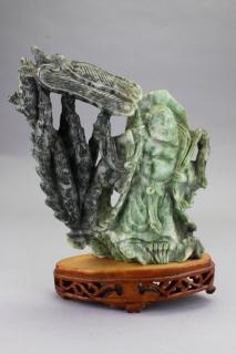 Appraisal: Carved Chinese Spinach Jade Figure on Stand Carved Chinese Spinach