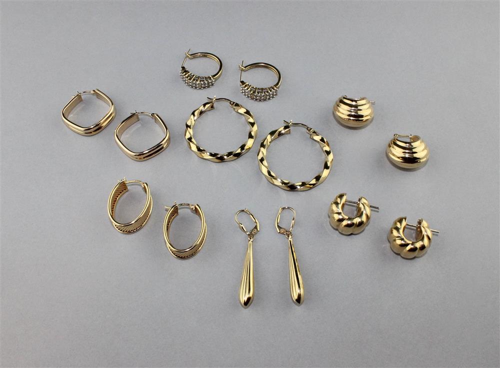 Appraisal: SIX PAIRS OF K GOLD EARRINGS AND A PAIR OF