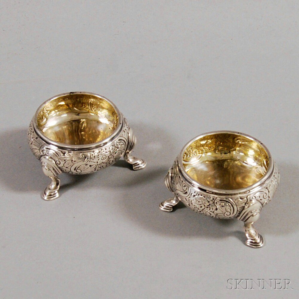 Appraisal: Pair of English Silver Footed Salts London maker's mark DM