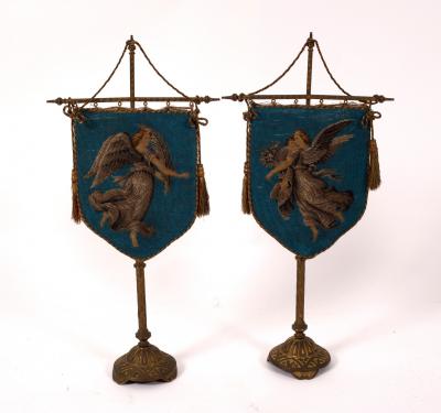 Appraisal: A pair of Victorian beadwork banners depicting angels on gilt