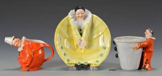 Appraisal: Royal Bayreuth Clown Items Three Royal Bayreuth porcelain figural clown