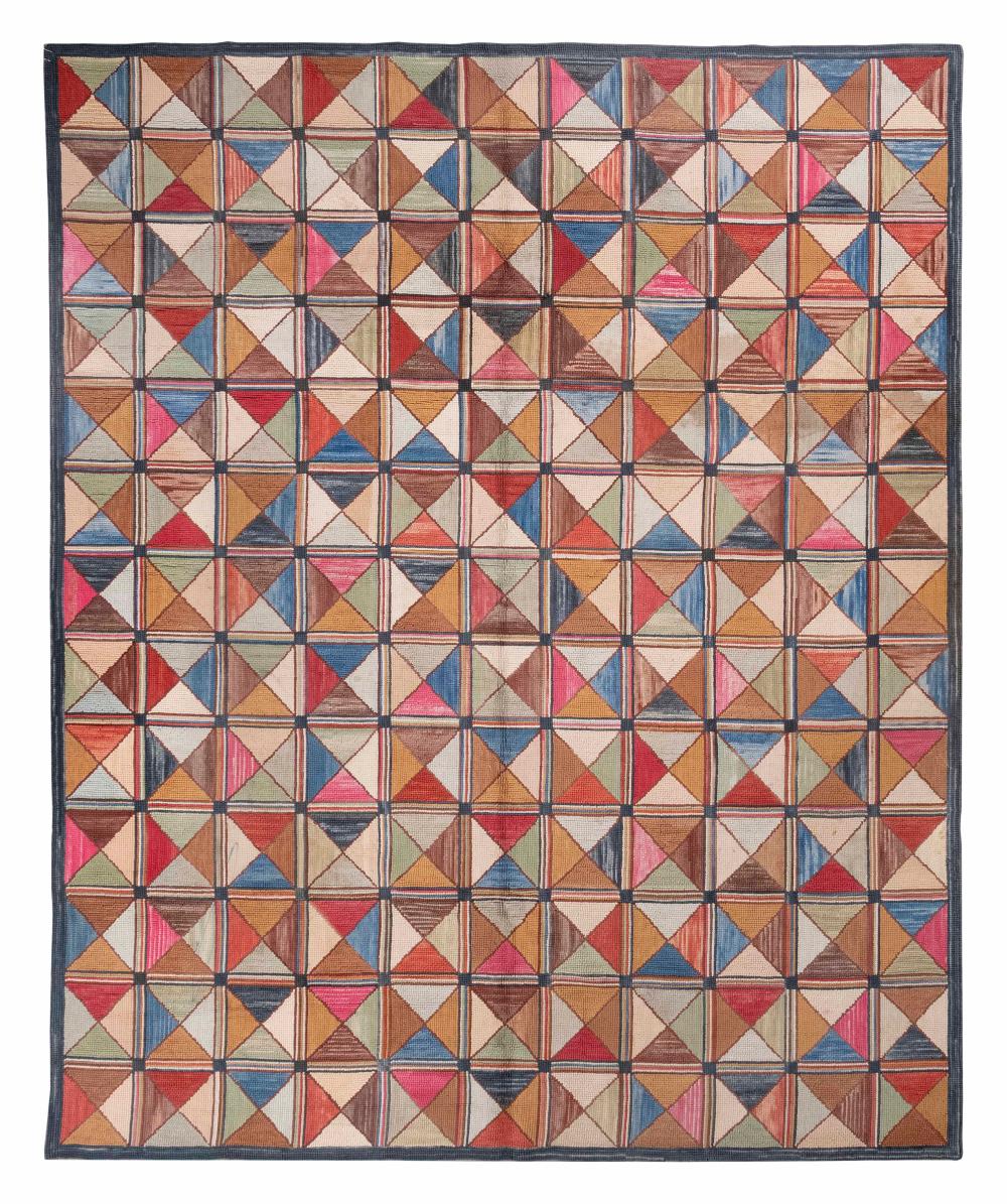 Appraisal: GEOMETRIC HOOKED RUG ' X ' LATE TH CENTURYGEOMETRIC HOOKED