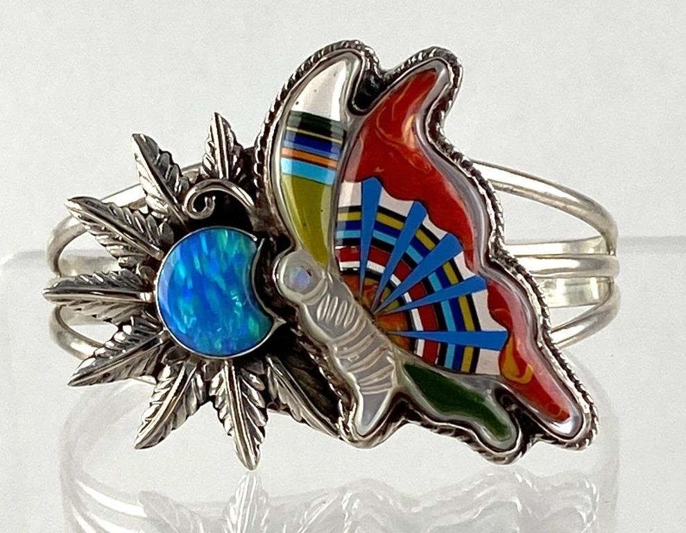 Appraisal: Sterling Silver cuff bracelet featuring fabulous butterfly inlay with Abalone