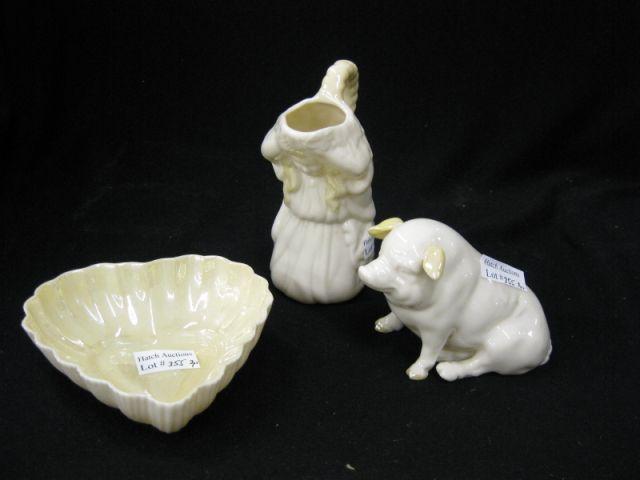 Appraisal: pcs Irish Belleek Porcelain pig figurine angel creamer and heart