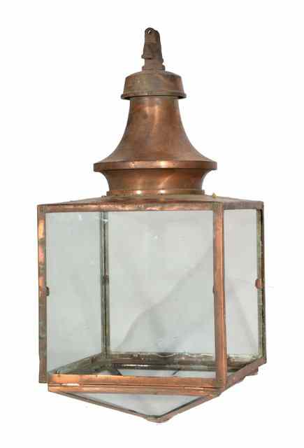 Appraisal: A VICTORIAN COPPER STREET LANTERN with glazed sides and pagoda