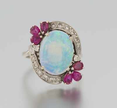 Appraisal: A Ladies' Opal Diamond and Pink Sapphire Ring k white