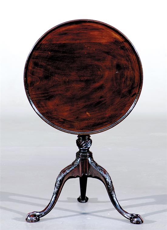 Appraisal: Georgian style mahogany carved candlestand early th century circular dished