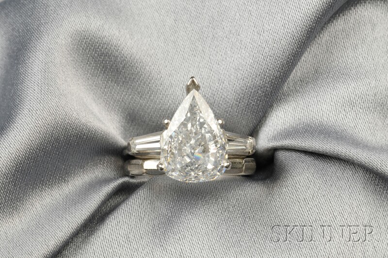 Appraisal: Platinum and Diamond Solitaire prong-set with a pear-shape diamond weighing