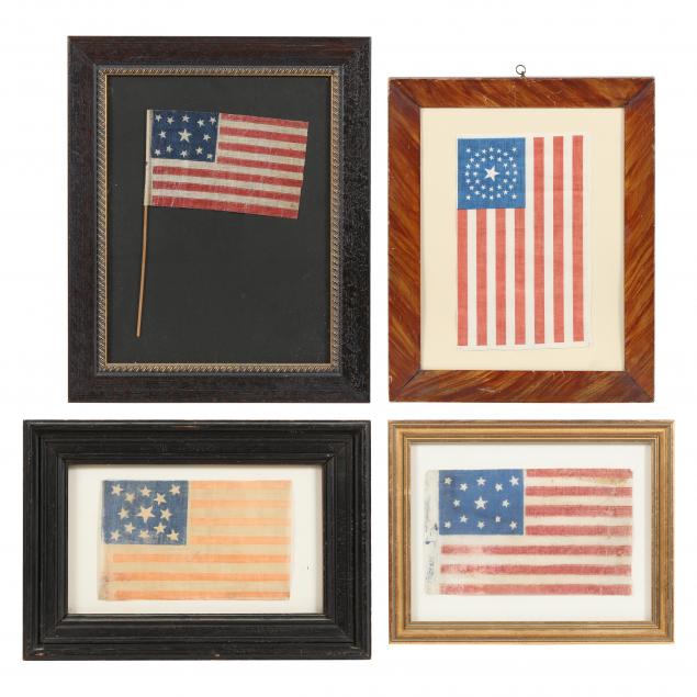 Appraisal: FOUR SMALL LATE TH CENTURY AMERICAN PARADE FLAGS All printed