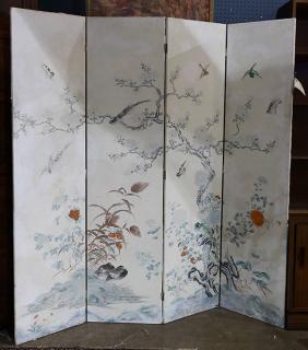 Appraisal: Four-panel Chinoiserie screen th th century executed in hand painted