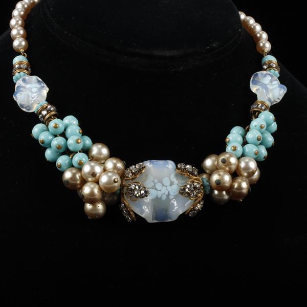 Appraisal: Unsigned Frank Hess Amourelle Haskell style Faux Pearl Turquoise Beaded