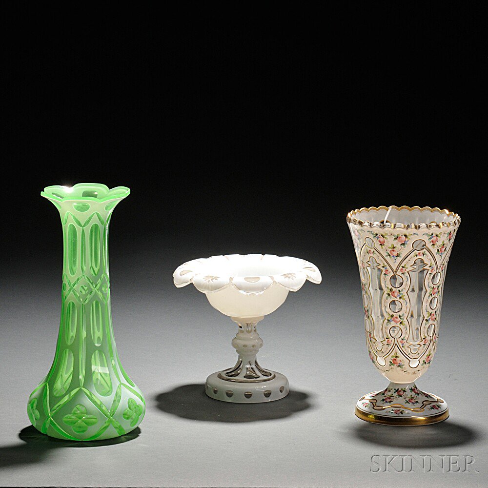 Appraisal: Three White-cased Glass Items late th early th century all