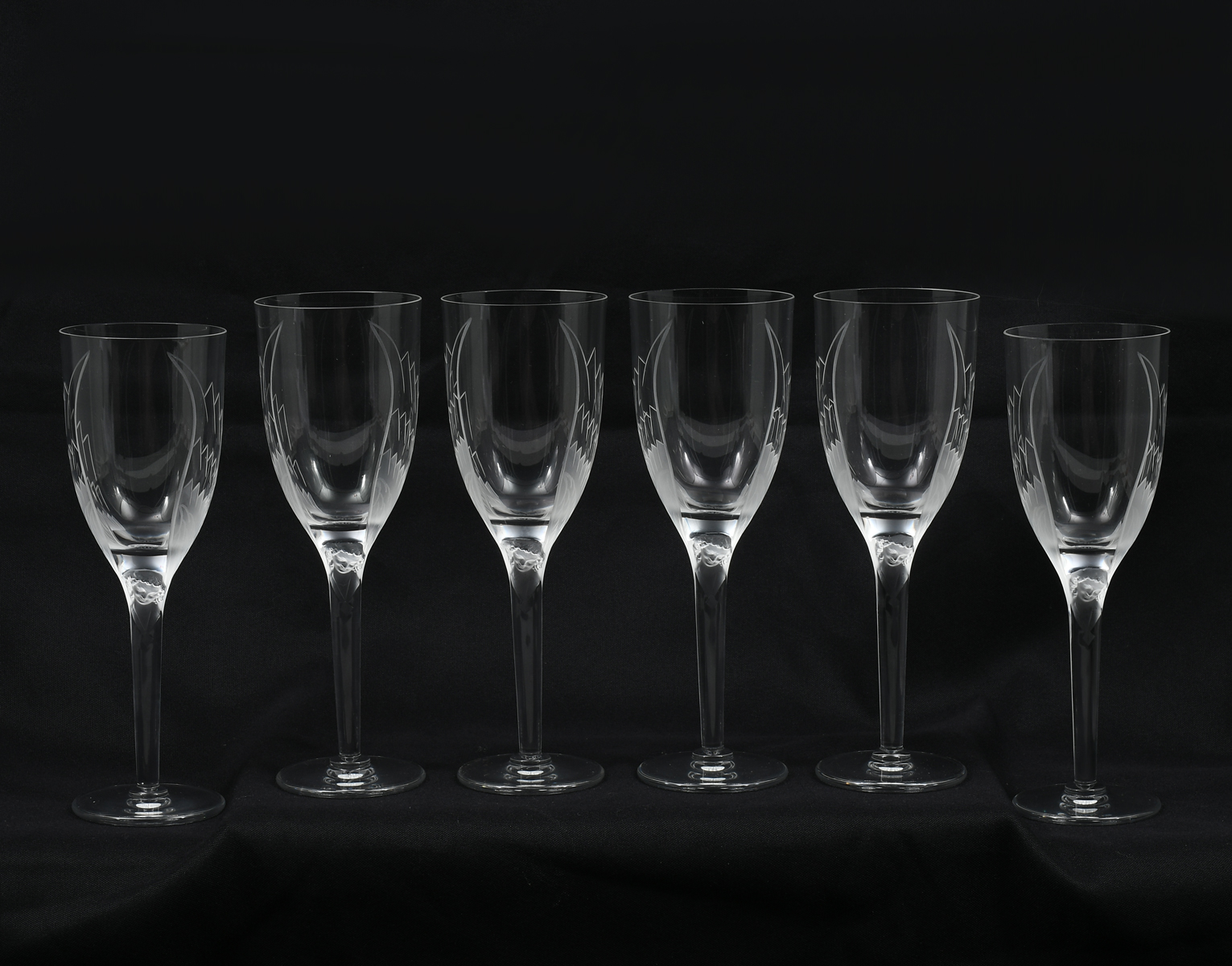 Appraisal: LALIQUE ANGEL CHAMPAGNE GLASSES Set of Lalique Champagne Glasses having