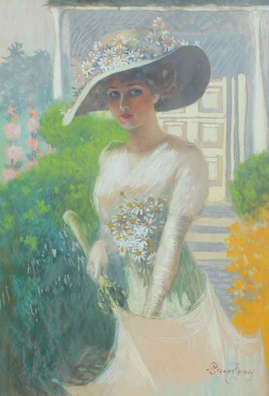 Appraisal: TRAVIS Stuart American - Young Victorian Woman Holding Umbrella Wearing