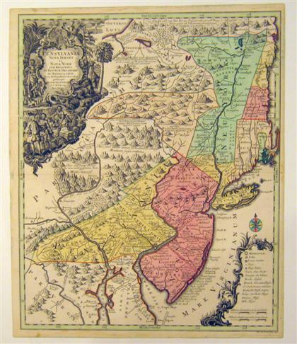 Appraisal: piece Hand-Colored Engraved Map Seutter George Matthaus The Elder Pennsylvania