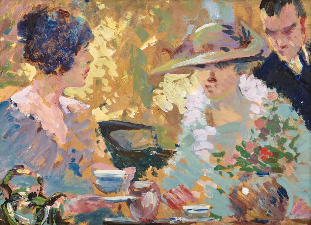 Appraisal: EDWARD ALFRED CUCUEL American - The Tea Party oil on